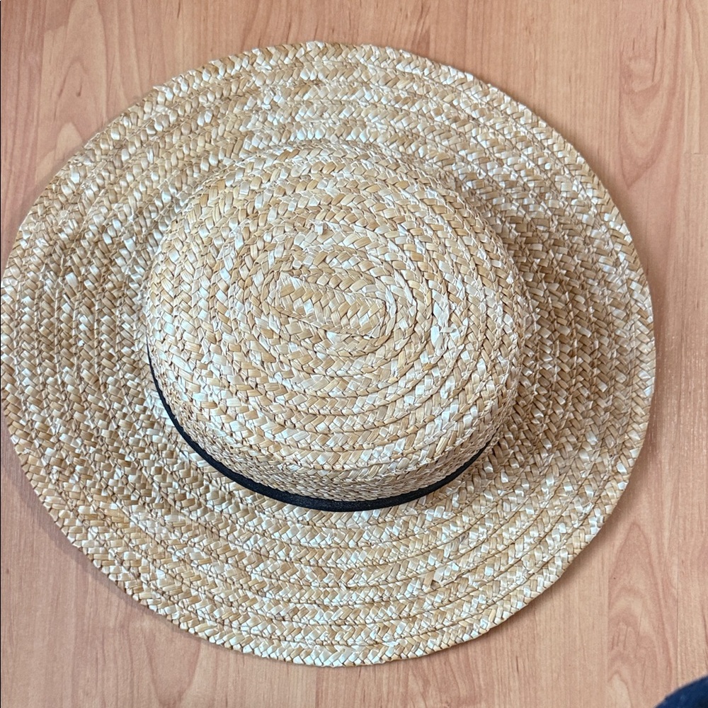 Straw Boater Hat With Black Band - image 4